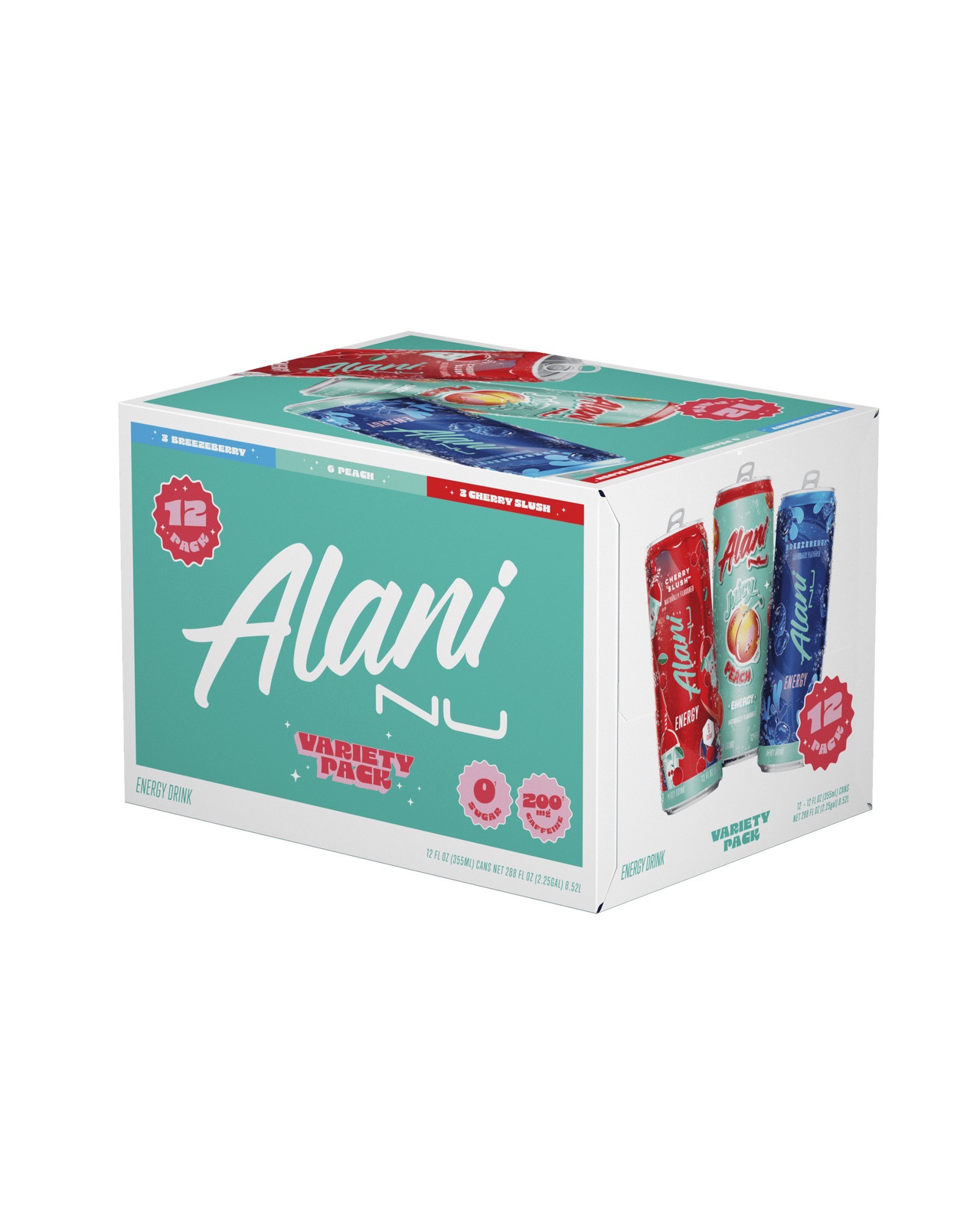Alani Nu Variety Pack Energy Drink - Breezeberry, Juicy Peach, Cherry Slush, 12 Fl Oz, 12 Pk thumbnail