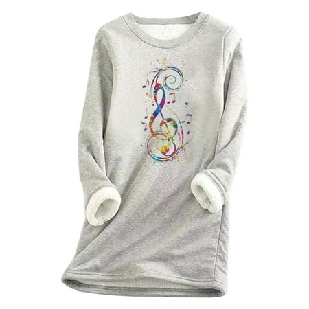 CLZOUD Cute Sweatshirts for Women Trendy Thermal Warm Velvet Sweater Graphic Print Loose Pullover Basic Soft Tunic Tops Sherpa Lined Blouse Crewneck H