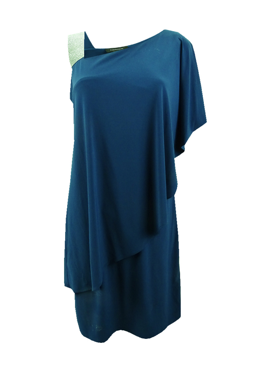 R&M Richards Women's One-Shoulder Rhinestone-Embellished Dress