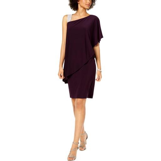 R & M Richards Womens Embellished Asymmetric Cocktail Dress
