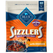 Blue Buffalo Sizzlers Bacon-Style Dog Treats with Real Pork  Cheddar Flavor  15-oz. Bag