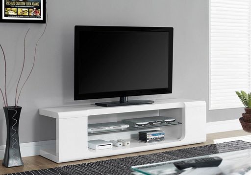 Monarch Specialties I 3535 TV Stand Console High Glossy Tempered Glass in White