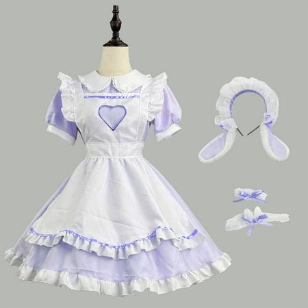 HOMBOM Sun Dresses for Women for $3.00 Short Sleeve Crew Neck Fit & Flare Dresses Maid Cosplay Bow Dress Mid-Length Purple Casual Dresses M
