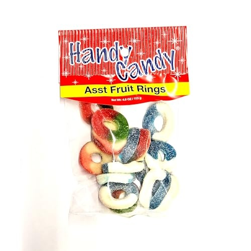Handy Candy Assorted Fruit Rings | Halal Gummy Candy | 4oz, 12 Count | Product of Türkiye