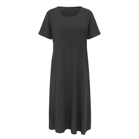 Rrunsv Dress for Women 2024 Womens Summer Casual V Neck Ruffle Sleeve Smocked High Waist MIDI Dress Grey XXXXXL