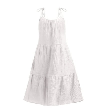 Rrunsv Beach Dresses for Women Womens Summer Casual Dresses Sleeveless Spaghetti Strap Beach Long Maxi Dress White S