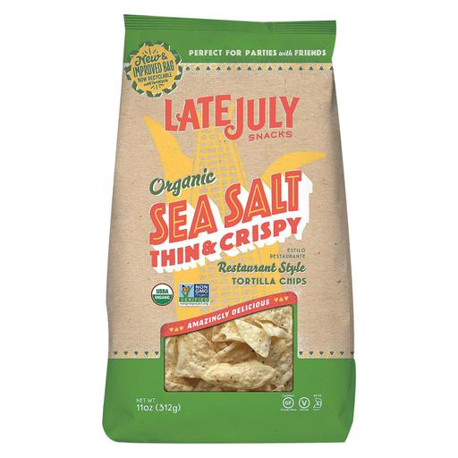 Late July Snacks Organic Tortilla Chips - Thin and Crispy Sea Salt - Pack of 9 - 11 Oz.