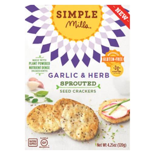 Simple Mills Sprouted Seed Crackers - Garlic & Herb - Pack of 6 - 4.25 Oz