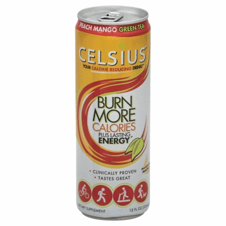 Celsius 146613 Sparkling Peach Mango Green Tea Energy Drink - 12 Oz.