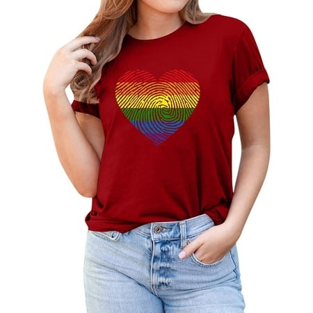 HAXMNOU Plus Size Heart Graphic Prints Short Sleeve T-Shirts Tops for Women Men Crew Neck Casual Couple T-Shirts Blouse White L