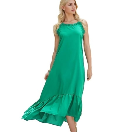 Rrunsv Dress for Women Women S Dresses for Summer a Line Dresses Ruffle Maxi Tropical Printed Dress Green S