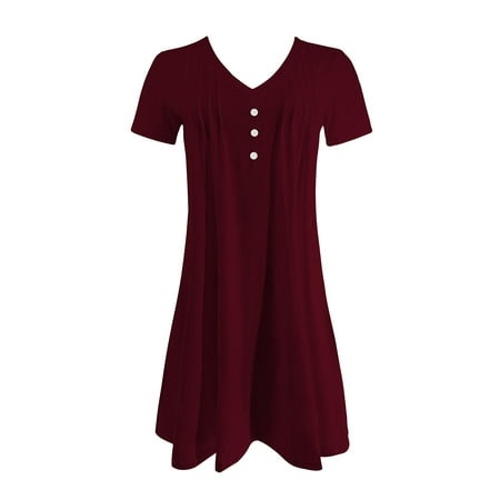 Rrunsv Work Dresses for Women Women S Color Block Puff Short Sleeve Dress Casual Summer Tunic Dresses Red M