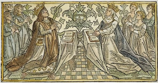 John Ii of Portugal. /Nking John Ii of Portugal (1455-1495) and Queen Leonor Praying: Woodcut from  Vita Christi   the First Illustrated
