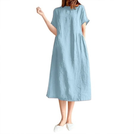 Rrunsv Mini Dresses for Women Womens Floral Dress Square Neck Puff Sleeve Dress Boho Mini Summer Ladies Dresses Blue XXL