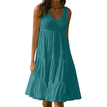 Rrunsv Tennis Dresses for Women Women Boho Summer Dress 2024 Short Sleeve Tassel V Neck Ruffle Flowy a-Line Maxi Dresses Green XL