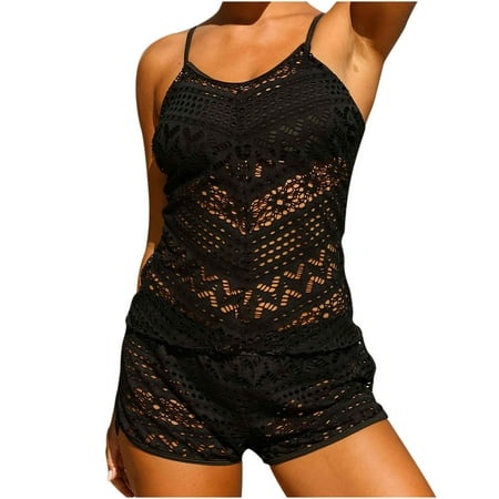 QUYUON Tankinis Swimwear for Women 2 Piece Fashion Split Swimsuit Casual Bikini Swimsuit Style-2658 Cheeky Swimsuit Black S