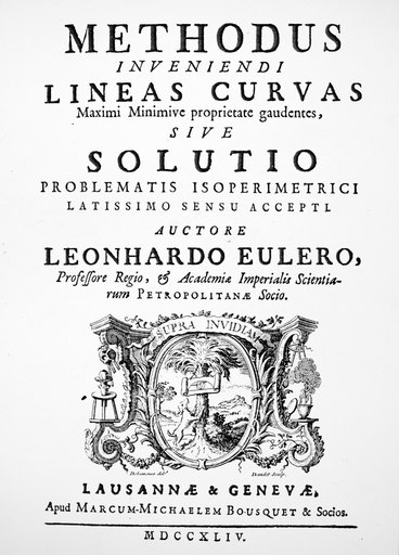 Euler Title-Page 1744 Ntitlepage of the First Edition of Leonhard EulerS Methodus Inveniendi Lineas Curvas Lausanne and Geneva 1744 on the Creation of