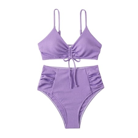 QUYUON Women Bikini Swimsuit 2 Piece Modest Athletic Bathing Suit Bikini Solid Set Swimsuit Filled Bra Swimwear Beachwear Style-2564 High Cut String S
