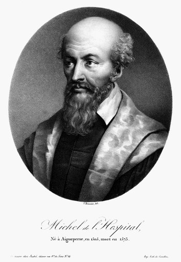 Michel De LHospital N(1507-1573) French Jurist and Statesman Lithograph French 19Th Century Rolled Canvas Art -  (18 X 2