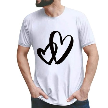 Mifelio Womens Shirts Valentines Day Graphic T Shirt Short Sleeved Top Mens Model Womens Tops White L