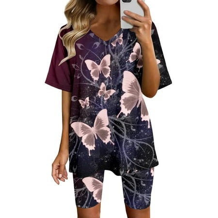 WILLBEST Long Sleeve T Shirt Women Womens Two Piece Outfits Short Sleeve Tops Short Pants Running Yoga Sport Sets 4542