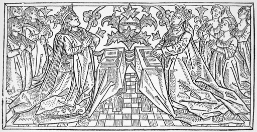 John Ii (1455-1495) Nking of Portugal (1481-1495) King John and Queen Leonor Praying Woodcut from Vita Christi by Ludolphus Printed 1495 at Lisbon Por
