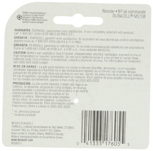 Duracell  DURPX76A675PK09  Medical Alkaline 1.5V Battery - 76A  1 / Pack  Silver thumbnail