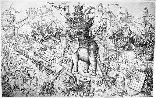 War Elephant C1500 Nline Engraving from Geschichte Und Kritischer Katalog by Alart Du Hameel (1449-1507) Rolled Canvas a