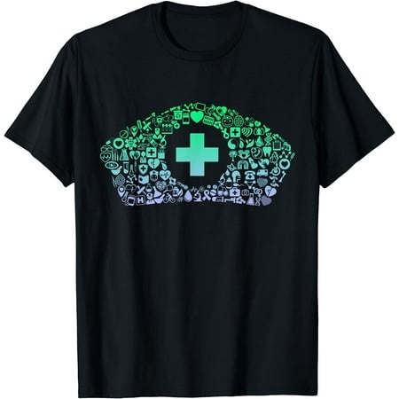 GOSMITH Nurses Hat Tshirt for Nurse | Medical Icons Womens Nurse T-Shirt Black Medium Black-5325