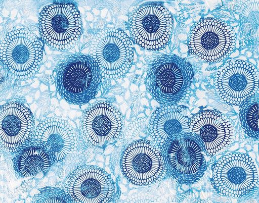 Pinto and Buffalo Flowers Blue Poster Print by Kellie Day (22 X 28)
