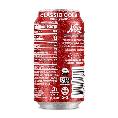 Nixie Organic Zero Sugar Soda, Classic Cola, Organic, Non-GMO, 0 Sugar, 0 Calories, 40mg Caffeine, 12oz (12 Pack) thumbnail