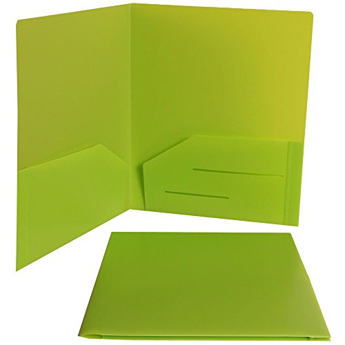 JAM Paper Heavy Duty Plastic Two Pocket Presentation Folders  Lime Green  108/pack thumbnail