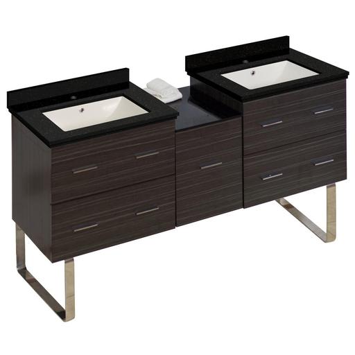 61.5-in. W Wall Mount White Vanity Set for 1 Hole Drilling Black Galaxy Top White UM Sink - American Imaginations AI-18988