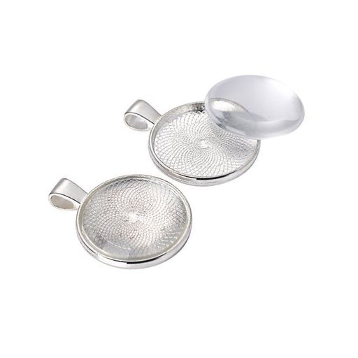 Shappy 24 Pieces 25 Mm Round Glass Dome Tiles Clear Cameo with 24 Pieces Pend.