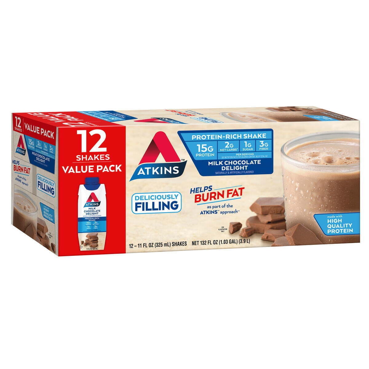 Atkins Milk Chocolate Delight Protein Shake, 11 Fl Oz, 12 Count thumbnail