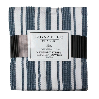 J & M Home Fashions 3535 18 X 28 in. Newport Blue 100 Percentage Cotton Striped Kitchen Towels - 3 Pack, Pack of 3