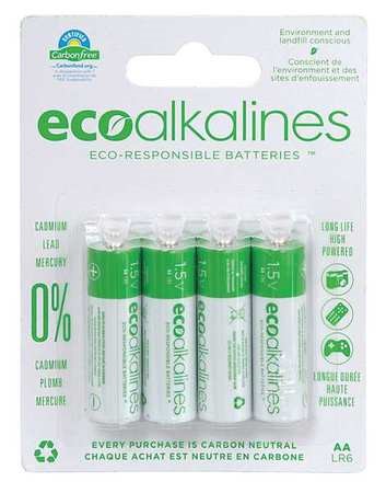 ECO ALKALINES Alkaline AA Batteries, 8 Pack