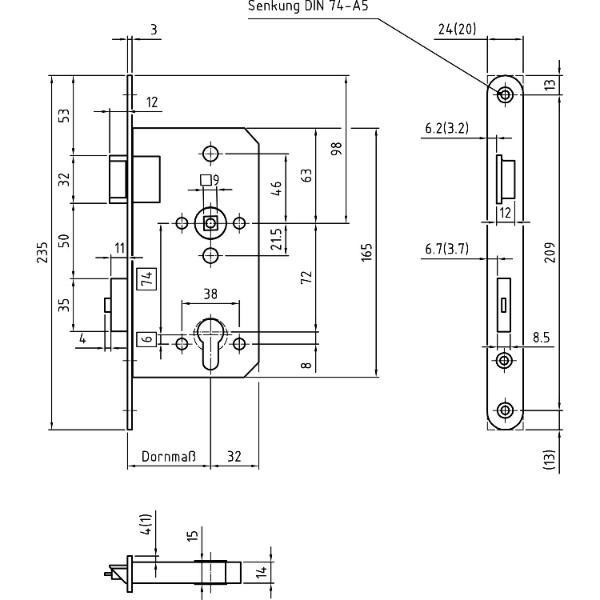BMH Fluchttürschloss 1128, 2-flg. /EN 179, DM 65/24, Links, Edelstahl