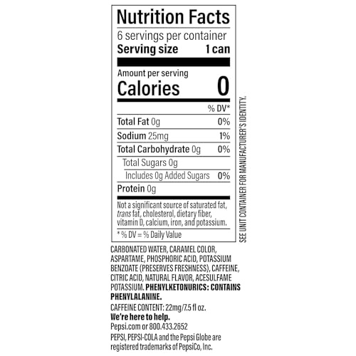 Diet Pepsi Cola Soda Pop, Zero Sugar, 7.5oz Mini Cans, 6 Pack thumbnail