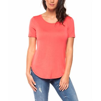 Bright Coral Round-Hem Tee - Women