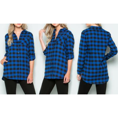 Women's Acting Pro Women's Buffalo Check Plaid Button-Down Shirt with Pockets Royal Blue Medium (6-8)