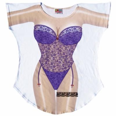 Purple Lingerie Cover-up Plus Size Beach T-Shirt Tee Sexy Bikini Swimwear Pajama