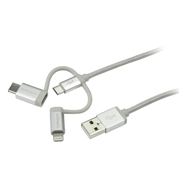 StarTech 1m (3ft) USB Multi-Charger Cable - Lightning  USB-C  Micro-B