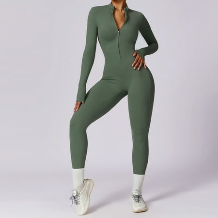 Zippered Long-sleeved Yoga Jumpsuit High-intensity Fitness Sports Jumpsuit 8306