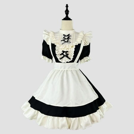 HOMBOM Short Sleeve Sun Dresses Women Summer Casual Fit & Flare Dresses Crew Neck Maid Cosplay Bow Dress Black Mid-Length Casual Dresses 4XL