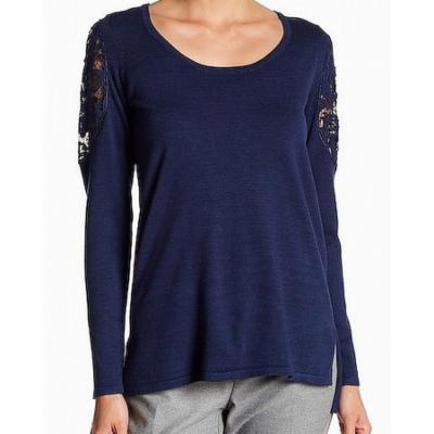 Devotion by Cyrus NEW Blue Women's Large L Lace Trim Scoop Neck Sweater