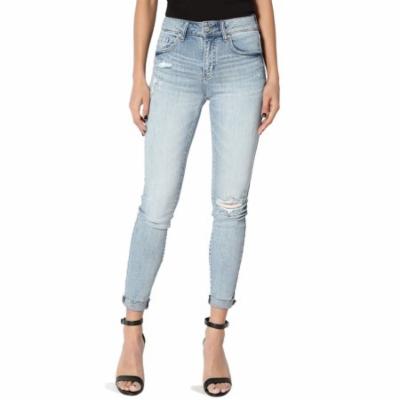 TheMogan Women's High Waist Distressed Knee Cuffed Ankle Cropped Skinny Jeans