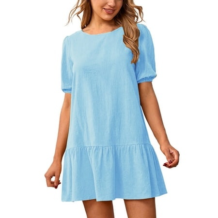 Rrunsv Elegant Dresses for Women Women Summer Wrap V Neck MIDI Dress Swiss Dot Ruffle Flutter Sleeve Dress Blue M