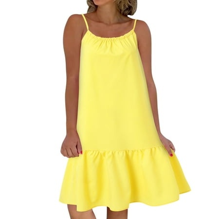 Rrunsv MIDI Beach Dresses for Women Womens Ruffle Tiered Dress Summer Casual Floral Print Sleeveless Mini Short Dress Yellow XL