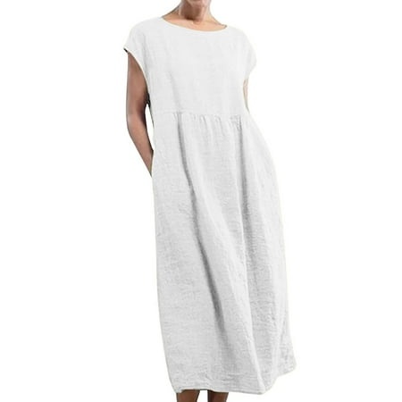 Rrunsv Womens Summer Dresses Women S Summer Sleeveless Sundress Swing Dress Casual Flowy Tiered Beach Maxi Dress White XXXL